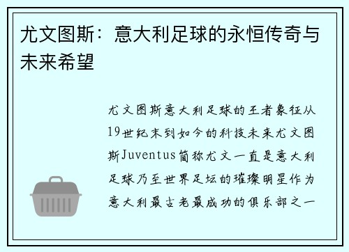 尤文图斯：意大利足球的永恒传奇与未来希望