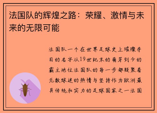 法国队的辉煌之路：荣耀、激情与未来的无限可能